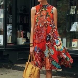 ANTHROPOLOGIE MAEVE LARKHILL 100% SILK TRAPEZE DRESS SZ XS